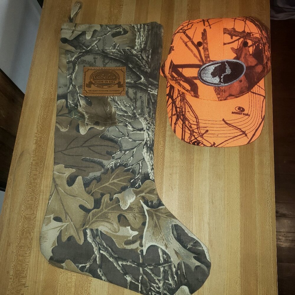 Camo Christmas Stocking & Orange Camo Hat